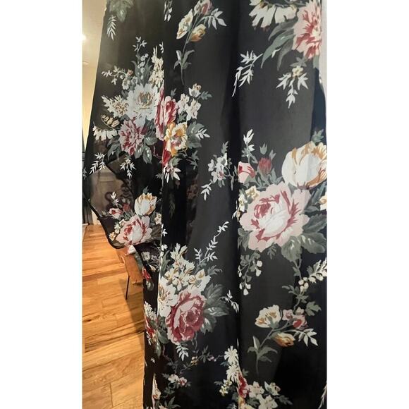 TRY THIS COVER UP BLACK SHEER FLORAL FLOWY WOMENS SIZE SMALL - Picture 7 of 7